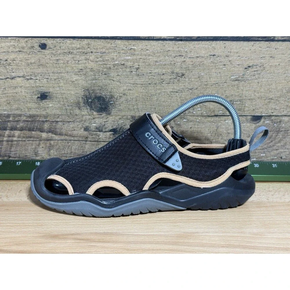 Crocs HTF Swiftwater Mesh Deck Sandal - Black- Mens Sz 7 Or Women’s 9 $119